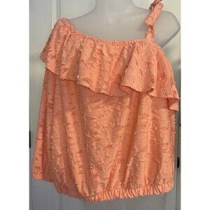 X Large Lauren Conrad One Shoulder Top 3/4 Sleeve Ruffle Carnation Peach Women